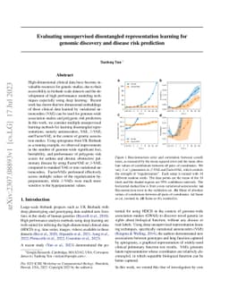 Evaluating unsupervised disentangled representation learning for genomic
  discovery and disease risk prediction