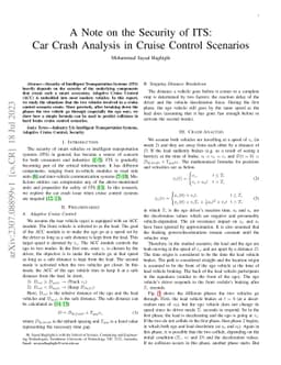A Note on the Security of ITS: Car Crash Analysis in Cruise Control
  Scenarios
