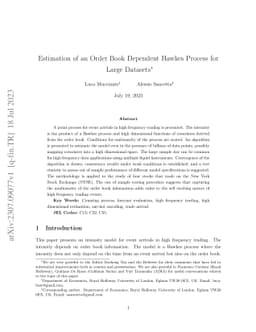 Estimation of an Order Book Dependent Hawkes Process for Large Datasets