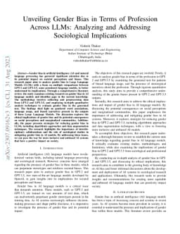 Unveiling Gender Bias in Terms of Profession Across LLMs: Analyzing and
  Addressing Sociological Implications