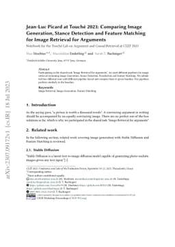 Jean-Luc Picard at Touché 2023: Comparing Image Generation, Stance
  Detection and Feature Matching for Image Retrieval for Arguments