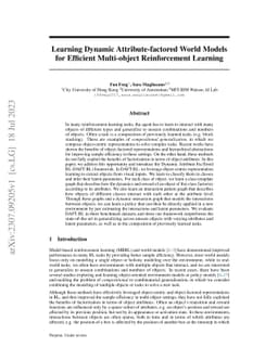 Learning Dynamic Attribute-factored World Models for Efficient
  Multi-object Reinforcement Learning