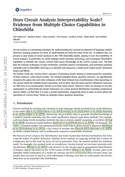 Does Circuit Analysis Interpretability Scale? Evidence from Multiple
  Choice Capabilities in Chinchilla