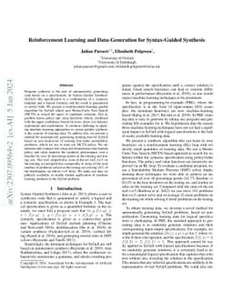 Reinforcement Learning and Data-Generation for Syntax-Guided Synthesis