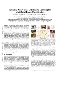 Semantic-Aware Dual Contrastive Learning for Multi-label Image
  Classification