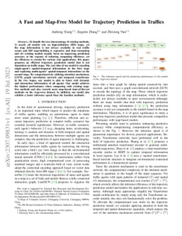 A Fast and Map-Free Model for Trajectory Prediction in Traffics