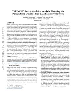 TREEMENT: Interpretable Patient-Trial Matching via Personalized Dynamic
  Tree-Based Memory Network