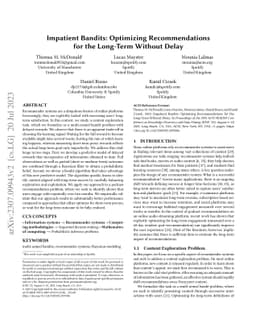 Impatient Bandits: Optimizing Recommendations for the Long-Term Without
  Delay