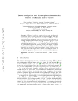 Drone navigation and license place detection for vehicle location in
  indoor spaces