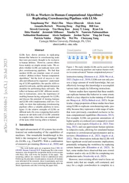 LLMs as Workers in Human-Computational Algorithms? Replicating Crowdsourcing Pipelines with LLMs