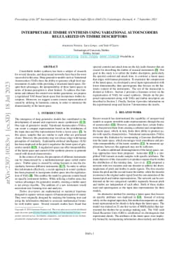 Interpretable Timbre Synthesis using Variational Autoencoders
  Regularized on Timbre Descriptors
