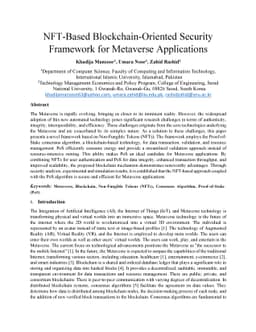 NFT-Based Blockchain-Oriented Security Framework for Metaverse
  Applications