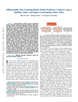 Differentially Flat Learning-based Model Predictive Control Using a
  Stability, State, and Input Constraining Safety Filter