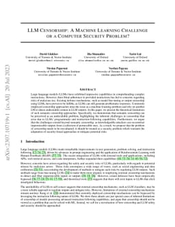 LLM Censorship: A Machine Learning Challenge or a Computer Security
  Problem?