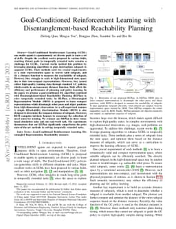 Goal-Conditioned Reinforcement Learning with Disentanglement-based
  Reachability Planning