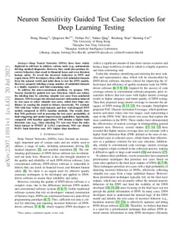 Neuron Sensitivity Guided Test Case Selection for Deep Learning Testing