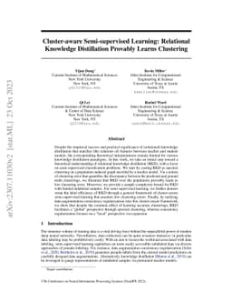 Cluster-aware Semi-supervised Learning: Relational Knowledge
  Distillation Provably Learns Clustering