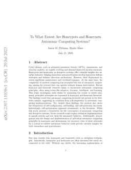 To What Extent Are Honeypots and Honeynets Autonomic Computing Systems?