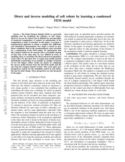 Direct and inverse modeling of soft robots by learning a condensed FEM
  model