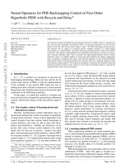 Neural Operators for PDE Backstepping Control of First-Order Hyperbolic
  PIDE with Recycle and Delay