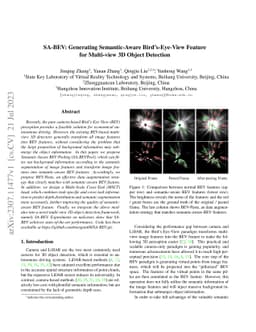 SA-BEV: Generating Semantic-Aware Bird's-Eye-View Feature for Multi-view
  3D Object Detection