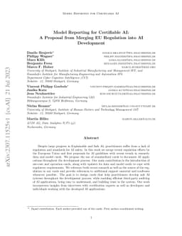 Model Reporting for Certifiable AI: A Proposal from Merging EU
  Regulation into AI Development