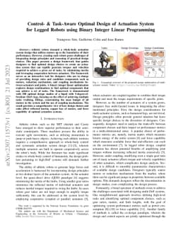 Control- & Task-Aware Optimal Design of Actuation System for Legged
  Robots using Binary Integer Linear Programming