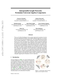 Interpretable Graph Networks Formulate Universal Algebra Conjectures