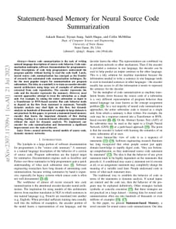 Statement-based Memory for Neural Source Code Summarization