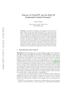 Fairness of ChatGPT and the Role Of Explainable-Guided Prompts
