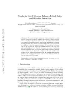 Similarity-based Memory Enhanced Joint Entity and Relation Extraction