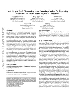 How do you feel? Measuring User-Perceived Value for Rejecting Machine
  Decisions in Hate Speech Detection
