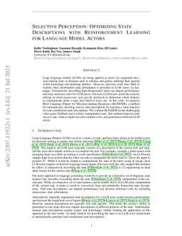 Selective Perception: Optimizing State Descriptions with Reinforcement
  Learning for Language Model Actors