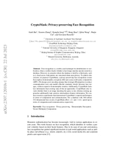 CryptoMask : Privacy-preserving Face Recognition