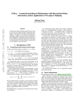 CFR-p: Counterfactual Regret Minimization with Hierarchical Policy
  Abstraction, and its Application to Two-player Mahjong
