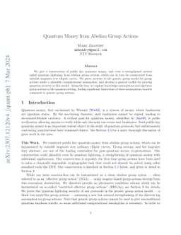 Quantum Money from Abelian Group Actions