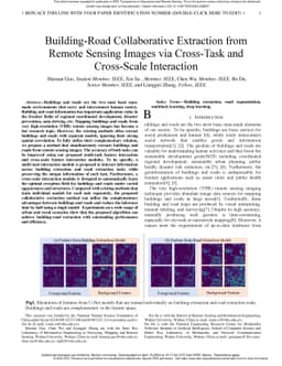 Building-road Collaborative Extraction from Remotely Sensed Images via
  Cross-Interaction
