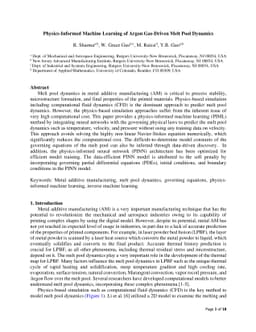 Physics-Informed Machine Learning of Argon Gas-Driven Melt Pool Dynamics