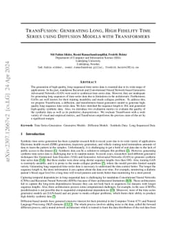 TransFusion: Generating Long, High Fidelity Time Series using Diffusion
  Models with Transformers