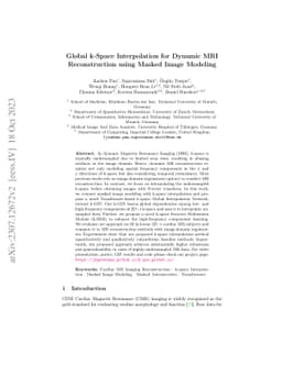 Global k-Space Interpolation for Dynamic MRI Reconstruction using Masked
  Image Modeling