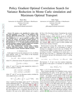 Policy Gradient Optimal Correlation Search for Variance Reduction in
  Monte Carlo simulation and Maximum Optimal Transport