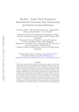 Big Data - Supply Chain Management Framework for Forecasting: Data
  Preprocessing and Machine Learning Techniques
