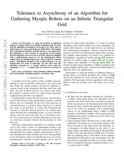 Tolerance to Asynchrony of an Algorithm for Gathering Myopic Robots on
  an Infinite Triangular Grid