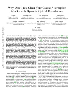 Why Don't You Clean Your Glasses? Perception Attacks with Dynamic
  Optical Perturbations