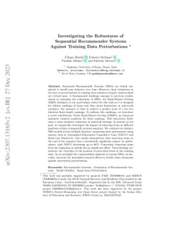 Investigating the Robustness of Sequential Recommender Systems Against
  Training Data Perturbations