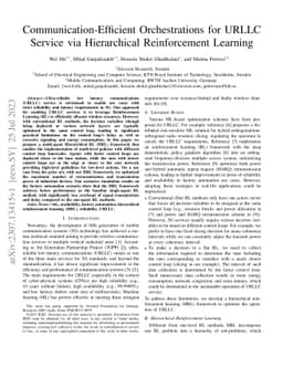 Communication-Efficient Orchestrations for URLLC Service via
  Hierarchical Reinforcement Learning