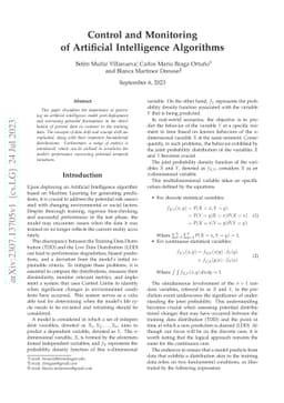 Control and Monitoring of Artificial Intelligence Algorithms