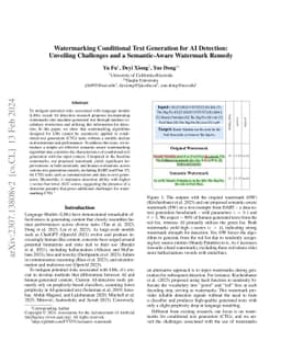 Watermarking Conditional Text Generation for AI Detection: Unveiling
  Challenges and a Semantic-Aware Watermark Remedy