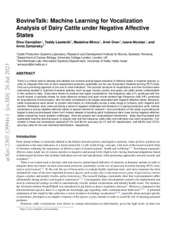 BovineTalk: Machine Learning for Vocalization Analysis of Dairy Cattle
  under Negative Affective States