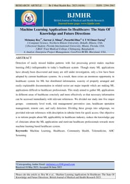 Machine Learning Applications In Healthcare: The State Of Knowledge and
  Future Directions